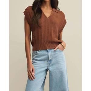 Z Supply Brown Knit V-Neck Blouse